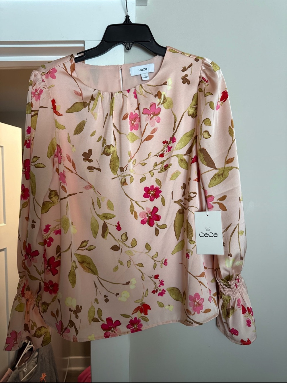 CeCe Blush Pink Floral Long-Sleeve Blouse